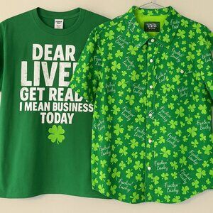 2-Pack St. Patrick’s Day Shirt Bundle – “F*ckin’ Lucky” Button-Up + “Dear Liver”